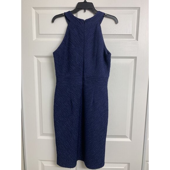 Eliza J. Blue Metallic Halter Neck Sheath Dress Size 14 - Picture 3 of 10